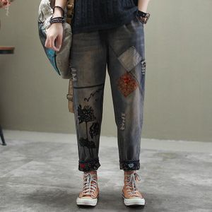 Max Lulu Koreaanse Womens Vintage Denim Broek Dames Casual Losse Jeans Ripped Borduren Harembroek