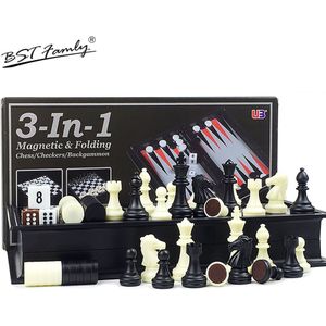 Schaken en Dammen en Backgammon 3 in 1 Plastic Schaakspel Reizen Schaakspel Magnetische Schaakstukken Vouwen Schaakbord I7