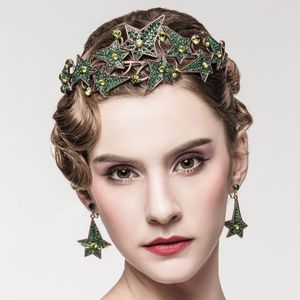 Modabelle Groene Barokke Kroon Bruid Hoofddeksel Rode Kristal Grote Koningin Crown Tocados Para Novia Haaraccessoires