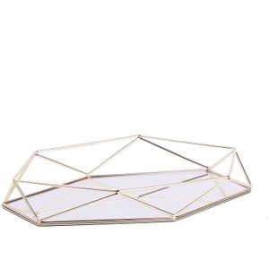 Europese Metalen Glas Sieraden Display Plaat Geometrische Lade Spiegel Rose Goud Sieraden Opslag Ring Schotel Decoratie Plank