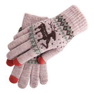 Vintage Kerst Herten Gebreide Handschoenen Vrouwen Dikker Touch Screen Handschoenen Winter Warm Sneeuw Elanden Volledige Vinger Wanten Xmas