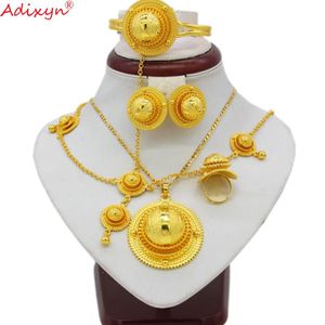 Adixyn Ethiopische Sieraden Sets Hanger/Ketting/Oorbellen/Ring/Armbanden/Hairchain Voor Vrouwen Gouden Kleur Afrikaanse bruid N06153