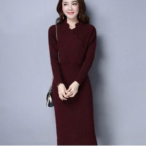 Herfst Winter Vrouwen Slim V-hals Gebreide Trui Jurk Vrouwelijke Bodycon Tricot Truien Jurk Knitwear Elegante Vestidos K250