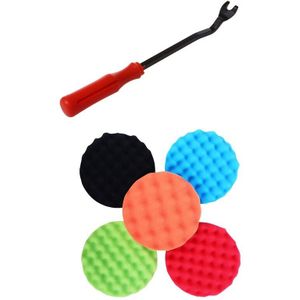 1x Auto Van Portierbekleding Clip Panel Glas Bekleding Removal &amp; 5Pcs 7Inch 180Mm Spons Polijsten Waxen foam Buffing Pads