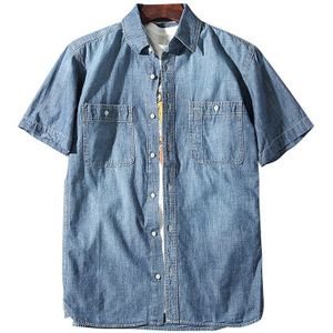 Zomer Mannen Casual Denim Shirt Klassieke Stijl Mode Katoen Met Korte Mouwen Mannelijke Kleding