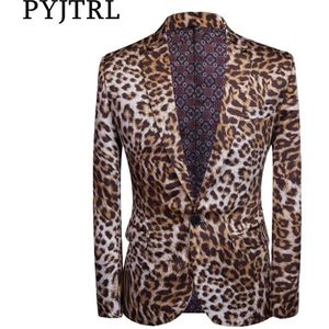 PYJTRL Tij Mannen Luipaard Print Mode Leisure Blazer Masculino Slim Fit Pak Jassen Voor Mannen Zanger Kostuum Homme