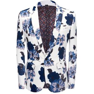 Heren Blauw Patroon Gedrukt Pak Blazer Slim Fit Wedding Party Pak Jassen Blazer Jassen