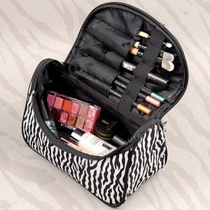 Nylon Rits vrouwen make-up organizer bag vrouwen cosetic tassen outdoor reizen wassen pouch Zebra strepen Toilettas Handtassen