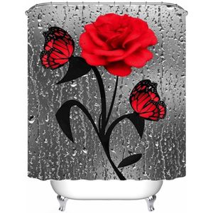 Red Rose & Vlinder Badkamer Antislip Mat Set Duurzaam Waterdicht Douchegordijn Set Voetstuk Tapijt Deksel Wc Cover badmat Tapijten