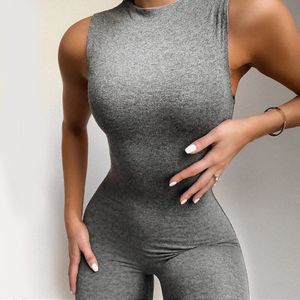 Mouwloze Bodycon Sport Jumpsuit Vrouwen Jumpsuit Rompertjes Rompertjes Broek Zomer Grijs Solid Running Wit Zwart Skinny