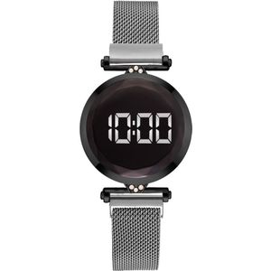 Luxe Mode Led Display Horloge Voor Vrouwen Digitale Magneet Rvs Mesh Band Vrouwen Horloge Voor Relogio Feminino