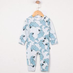 Baby Rompertjes Blauwe dolfijn Print Katoen stoffen lente Pasgeboren Jongens Meisjes Kleding Baby Baby Kleding Lange Mouwen Jumpsuit