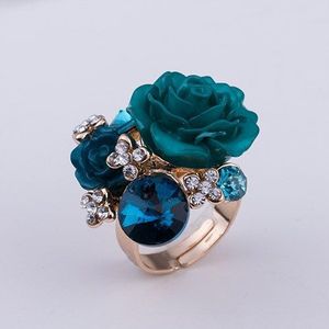 7 kleuren Resin Crystal Rose Bloem Goud-Kleur Verstelbare Vrouwen Bruiloft Mode Verklaring Vinger Ringen