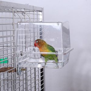 Dubbele Haak Opknoping Verbeterde Vogel Bad Kooi Verstelbare Grote Clear View Transparante Pet Papegaai Bad Huishouden Vogel Benodigdheden C42