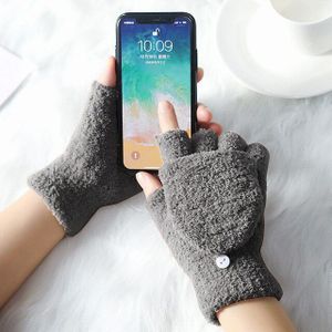 Paar Vingerloze Handschoenen Omgedraaid Eenvoudige Fleece Coral Koude-Proof Half-Vinger Winter Warme Wollen Handschoenen Vrouwen Jaar
