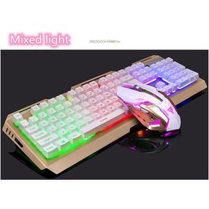 V1 Usb Bedrade Gaming Toetsenbord Ergonomische Backlit Mechanische Voelen En Muis Set Wolfraam Gouden Gamer Laptop Computer Gaming Set