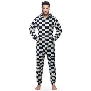 Beste Sutumn Winter Pyjama Jumpsuit Voor Mannen Zwart Wit Plaid Print Slim Kleding Onesie Voor Volwassenen Hooded EU Size arrivals