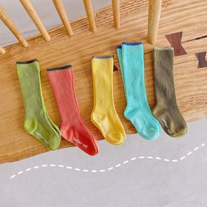 5 Paren/pak Katoen Casual Kids Sokken Peuter Baby Baby Meisjes Jongens Effen Anti-Slip Gebreide Knie Hoge Lange Sokken voor 1-7Y Baby