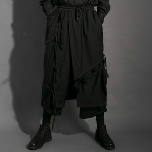 Dark Brand Yamamoto Style Personality Double Layer Asymmetric Splicing Culottes Loose Wide Leg Cropped Pants