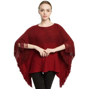 Omea Vrouwen Poncho Gebreide Met Gouden Zijden Draad Winter Trui Boothals Poncho Met Kwastje Patchwork Cape Vrouwen Sjaal