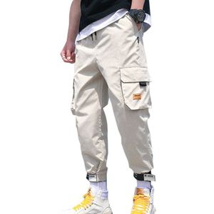 Zomer Cargo Broek Streetwear Japanse Stijl Patchwork Enkel Dunne Lengte Broek Koreaanse Mannelijke Grote Zakken Joggers
