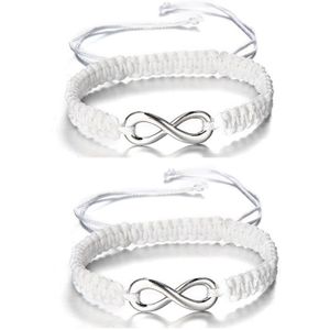 2 Stks/set Handgemaakte Touw Armband Zwart Wit Gevlochten String Armband Voor Vrouwen Mannen Liefhebbers Bff Braslet Paar Polsband Sieraden