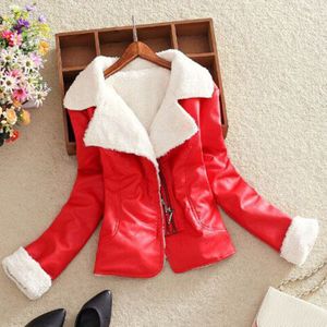 2022 En Najaar Vrouwen Korte Leren Jas Slanke Motorfiets Lange Mouwen Bontkraag