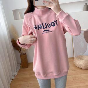 Moederschap Hoodie Voor Winter Wear Warm Verpleging Kangoeroe Jas Hoge Kraag Effen Kleur Zwangere Flanel Kleding Vrouwelijke Blouse 9114