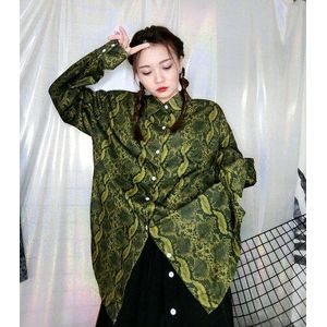 Xitao Japanse Stijl Vintage Snake Patroon Shirt Losse Plus Size Harajuku Womens Tops En Blouses Streetwear DMY3986