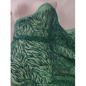 1 Yard donker Groene Kant Materiaal Gelijmd Glitter tissus afrikaanse Stof Voor Avondjurk Droge Kant Stof Mesh Sequin stof
