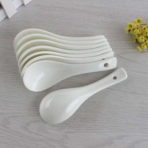 5Pcs Witte Kleur Keramische Kleine Lepel Diy Home Restaurant Servies Soep Lepels Levert