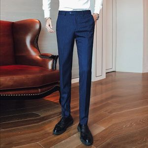 Donkerblauw Streep Pak Broek Luxe Mens Jurk Broek Grote Maat Mannen Formele Broek Gestreepte Slim Fit Office Business broek P17