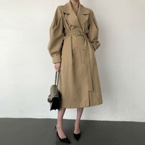 Banulin Herfst Mode Vrouwen Trenchcoat Lange Double-Breasted Riem Zwart Kaki Lady Kleding Winterjas Vrouwen Bovenkleding