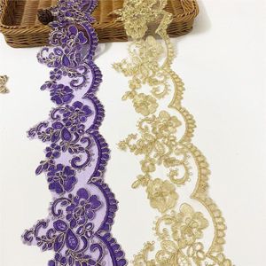 1Yard Paars Gouden Koord Kant Borduurwerk Trimmen Dance Kleding Stuk Lace Mesh Kinderen Jurk Baby Kostuum Kant