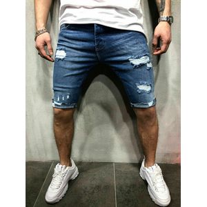 Mens Verontruste Rip Gekleurde Jean Korte Broek Denim Ripped Shorts Casual Fit Broek Plus Size