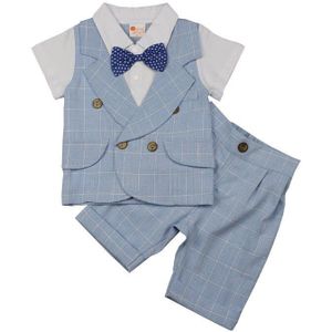 Baby Jongens Zomer Kleding Pak Kind Plaid Gentleman Bowtie Vest + Shorts 2 Stuks Kleding Set Peuter Kids Party Bruiloft kostuum