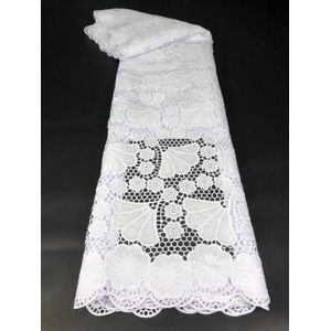 Pure White Nigeria Kant Stof Kant Guipure Koord Kant Stof Sequin Lace Stof 5 Yards Bruiloft