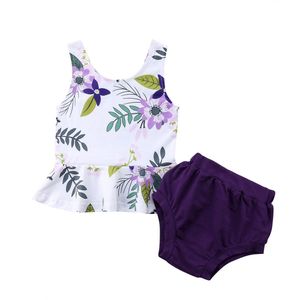 2 Stuks Pasgeboren Baby Meisje Bloemen Mouwloze Top + Shorts Set Outfit Kleding Zomer