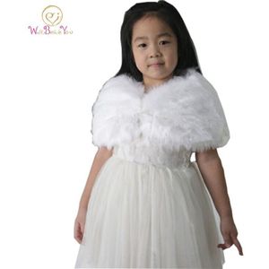 Kind faux fur wrap Parel schouderophalen Witte Bloem meisje Sjaal 6 jaar oude Wraps Winter bruiloft shrugs Bolero Jas faux bont cover up