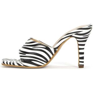 Sexy Zebra Sandaal Vierkante Kop Peep Toe Dunne Hoge Hakken Slippers Zomer Mode Misstap Slides Vrouwen Muilezels party Schoenen