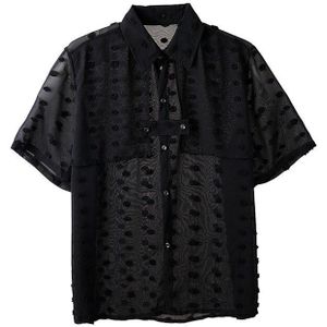 Versma Japanse Vintage Stijl Chiffon Polka Dot Transparante Shirt Podium Kostuums Voor Zangers Korte Mouw Mannen