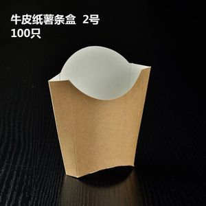 Creatieve Kraftpapier Friet Doos Wegwerp Frieten Doos Gebakken Kip Doos Waterdicht Anti-Olie Voedsel Grade Pakket 100 stuks