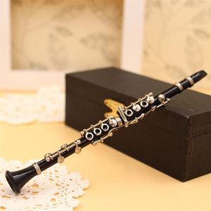 Mini Klarinet Model 1:8 Verhouding Muziekinstrument Miniatuur Bureau Decor Display Ornament Met Zwart Lederen Doos + Beugel