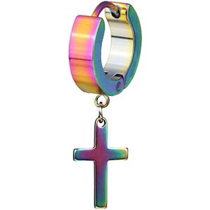 1Pc Punk Oor Stud Cirkel Ronde Cross Huggie Oorbellen Voor Mannen Kleine Kruisbeeld Manchet Oorbellen Rvs Hip Hop mannelijke Pendientes
