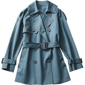 Vimly Korte Trenchcoat Voor Vrouwen Herfst Winter Koreaanse Mode Revers Double Breasted Jas Met Riem Elegante Vrouwelijke F8908