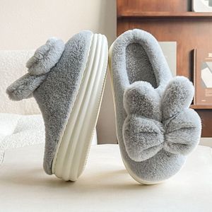 Witte Fluff Bunny Oor Strik Slides Vrouwen Bont Flip-Flops Fuzzy Thuis Slippers Met Hakken Vrouwen Indoor schoenen Chunky Slipper