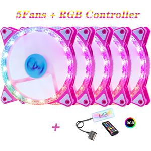 Wovibo Rgb Led Case Fan 120Mm Voor Cpu Koeler Aura Sync Cooling Fans Rustig 12V Mute Ventilador pwm 6PIN Roze Diamant