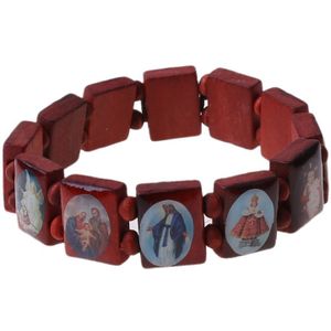 4Pc Katholieke Sieraden Christian Levert Houten Icoon Elastische Bead Armband P9YB