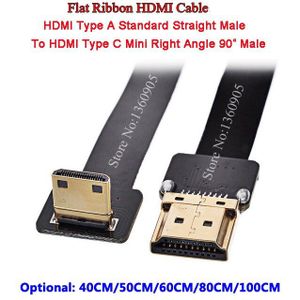 40/50/60/80/100 CM Ultra Dunne Hdmi-kabel Type Een Rechte Standaard naar Type C Mini Up Hoek 90 Graden Bandkabel FPC FPV