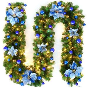 Kerstversiering Garland Decor Rotan Lichten Krans Schoorsteenmantel Haard Trap Muur Deur Grenen Kerstboom Led Licht Decor 270Cm